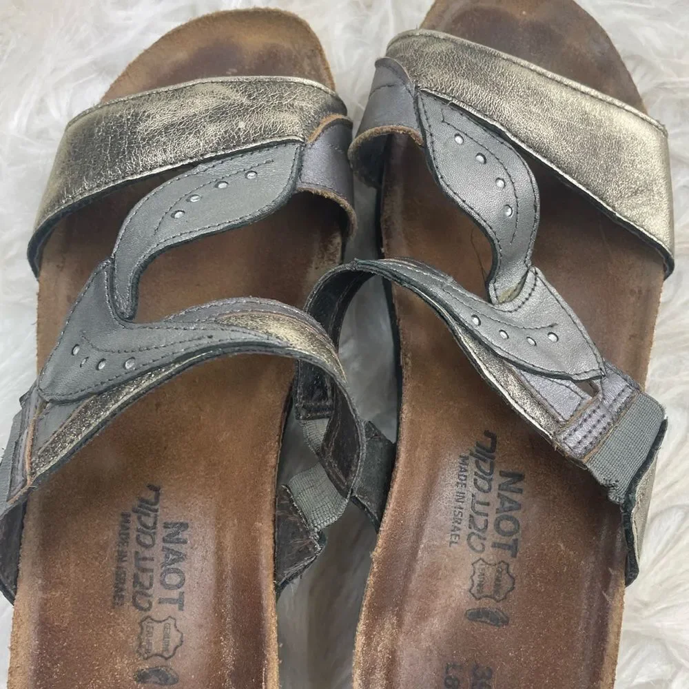 Naot Kimberly Metallic Leather Rhinestone Cork Sandals - Picture 5 of 11